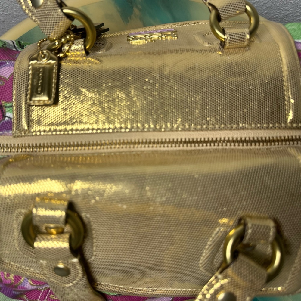 Vintage Coach Poppy Satchel Bag Multicolor Floral Gold Metallic Trim 14589 - Picture 9 of 13